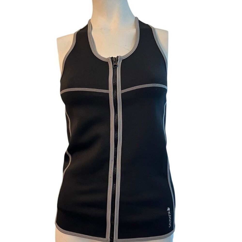 Womens M Black Neoprene Sauna Full Zip Vest Slimming Athlete Workout Saunafx